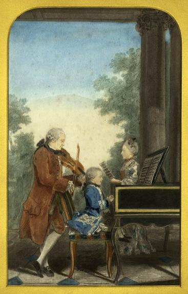 Leopold Mozart, Pere de Marianne Mozart, virtuose âgée de onze ans // et de J. G. Wolfgang Mozart. Compositeur et Maitre de Musique // âgé de sept ans. : [estampe] ([État décrit dans l'Inventaire du fonds français, graveurs du XVIIIe siècle]) / L. C. De C