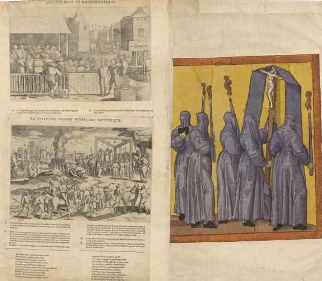 « Les jugemens et condemnations », « La cruauté en faisant mourir les catholiques », « Procession de ligueurs »