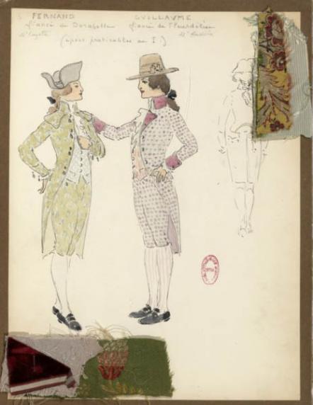 Maquette de costume de Marcel Mültzer pour Fernand et Guillaume dans Cosi fan tutte à l’Opéra-Comique