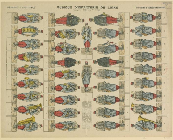 Imagerie d'Epinal. N° 2026, Personnages à aspect complet : genre assimilé à grandes constructions. Musique d'infanterie de ligne. Pellerin, 1906.