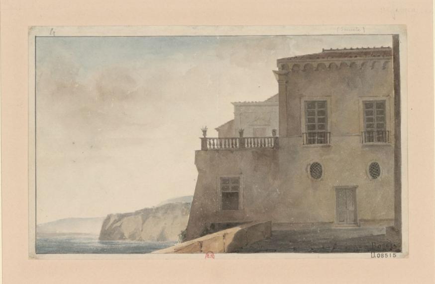 Panneau  Voyage en Italie : 1824-1830,. Maison du Tasse à Sorrento. Henri Labrouste. Dessin. 