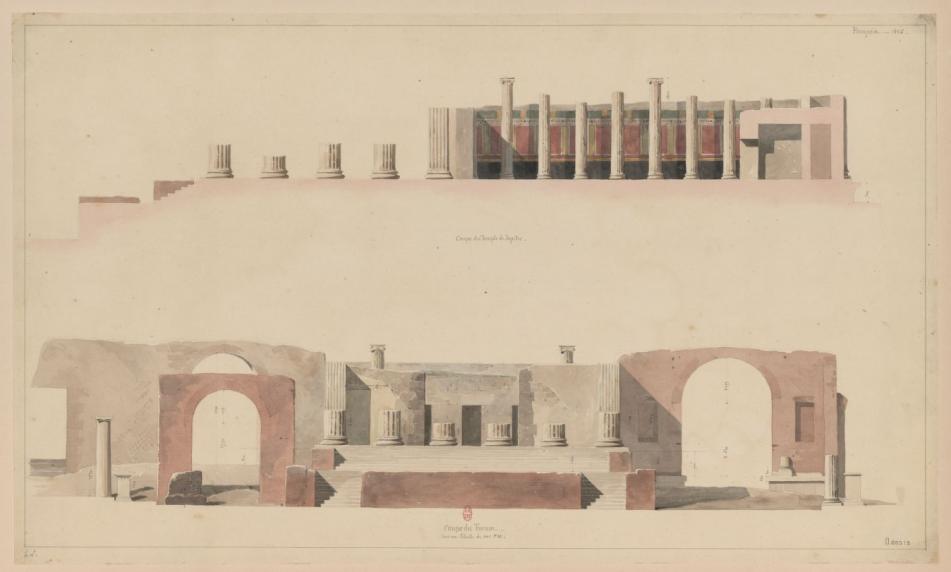 Voyage en Italie : 1824-1830. Coupe du Temple de Jupiter. Coupe du Forum.: Henri Labrouste. Dessin. 