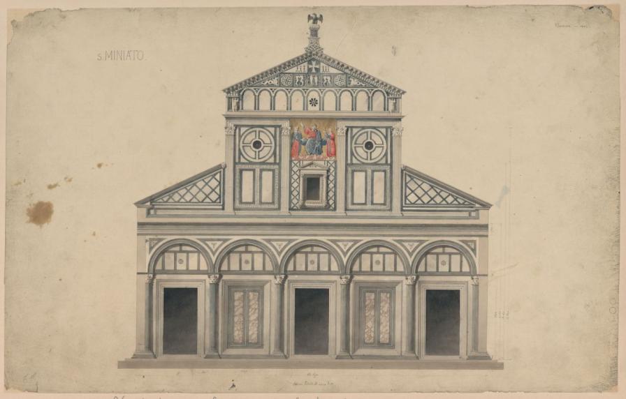 Panneau  Voyage en Italie : 1824-1830,  Florence. Basilica di San Miniato al Monte. Henri Labrouste, 1825. Dessin.