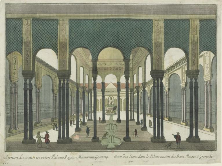 Cour des Lions dans le Palais ancien des Rois Maures à Grenade / Atrium Leonum in veteri Palatio Regum Maurorum Granate. Estampe. 1750.