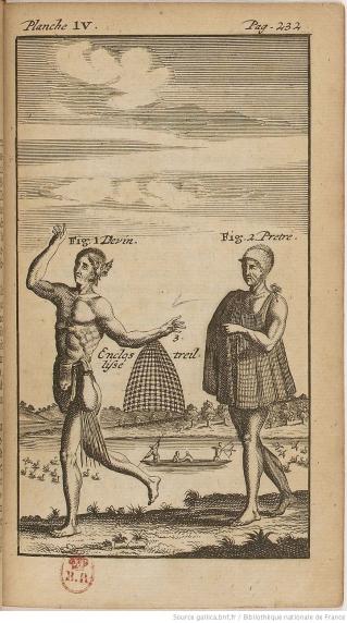 Histoire de la Virginie par Robert Beverly, 1707 (même personnage en miroir avec ajout d'un petit panier)