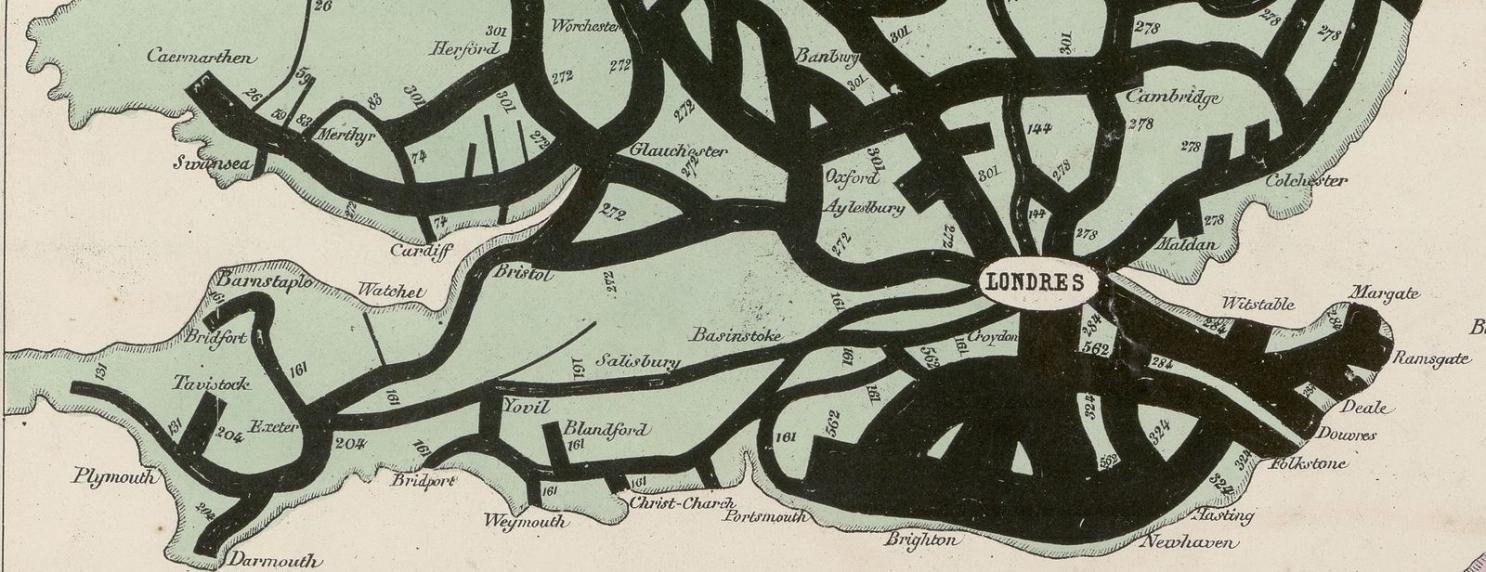 Carte figurative et approximative du mouvement des voyageurs sur les principaux chemins de fer de l'Europe en 1862, Londres - 1865