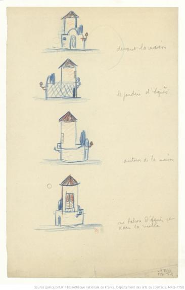 L'École des femmes : La maison et le jardin d'Agnès : Maquette de décor